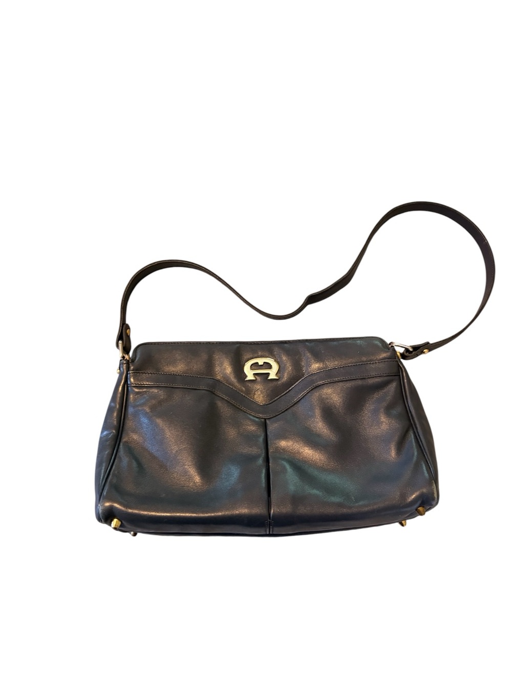 Etienne Aigner Navy Blue Shoulder Bag with Gold Logo